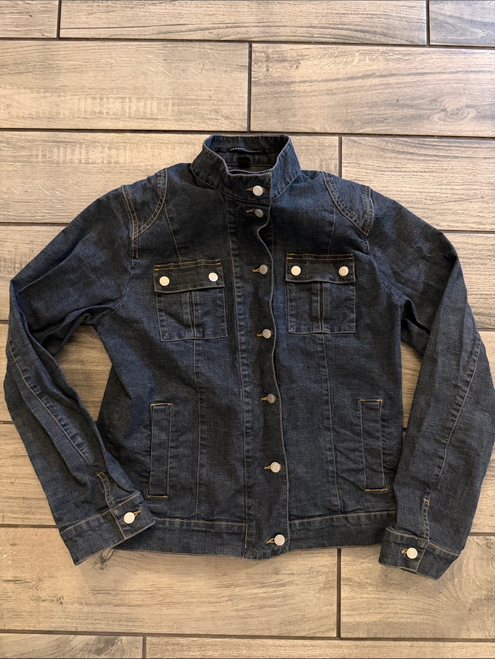 Classic Dark Blue Denim Jacket with Stand Collar